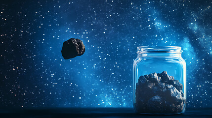 Wall Mural - jar of stones with meteor