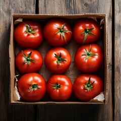 Poster - Tomatoes boxed on wood.