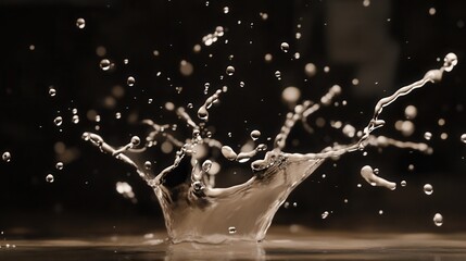 Poster - Captivating Water Splash with Droplets in Dark Background Creating Dynamic Motion and Texture