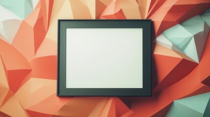 Poster - Empty Picture Frame on Colorful Geometric Background with Warm Tones and Textured Layers
