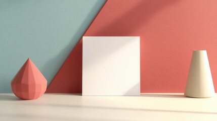Poster - Modern Still Life with Geometric Shapes, Empty Space for Text, and Colorful Background in Minimalist Style