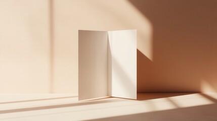 Poster - Minimalist Open Blank Book in Soft Natural Light on Simple Background with Gentle Shadows and Warm Tones