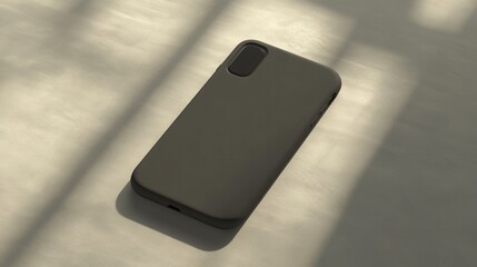 Poster - Minimalist smartphone case on a surface with soft shadows and natural light, showcasing modern design aesthetics and simplicity
