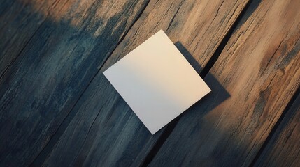 Poster - Blank Square Note Paper on Rustic Wooden Surface with Natural Light and Shadows