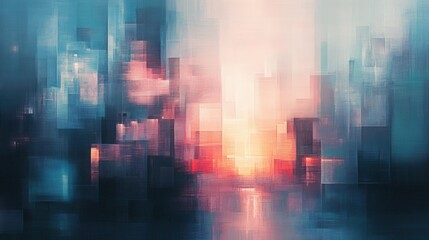 Poster - Abstract Colorful Illustration of Blurred City Skyline During Sunset with Soft Light Reflections and Vibrant Hues