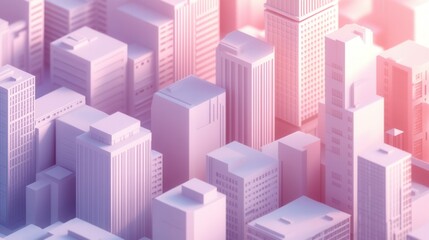 Poster - Abstract city skyline with pastel colors, modern architecture and minimalist design featuring soft light effects and geometric shapes