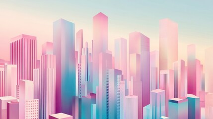 Poster - Vibrant Abstract Cityscape with Colorful Skyscrapers Under a Soft Pastel Sky
