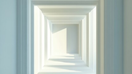 Poster - Abstract Perspective of an Infinite Light-Filled Corridor with Soft Shadows and Elegant Architectural Lines