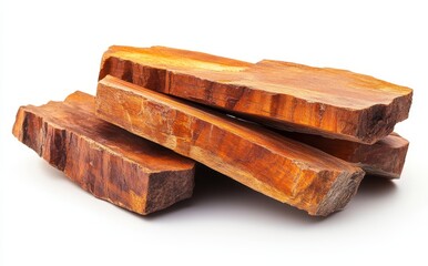 Poster - Natural wooden blocks arranged artistically with rich textures and warm colors, highlighting the beauty of organic materials suitable for interior decor projects