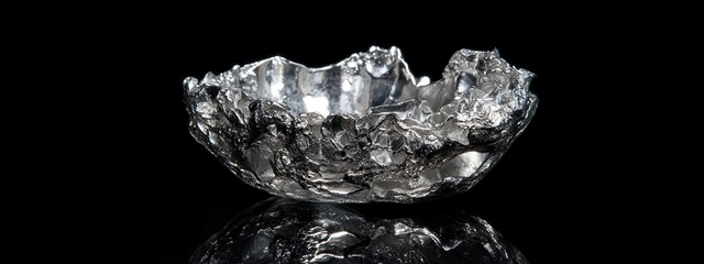 Poster - Meticulously Crafted Decorative Bowl Made from Shiny Silver Metal with Unique Textured Surface Reflecting Light Elegantly