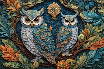 Wall Mural - owl on a branch