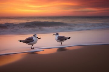 Wall Mural - seagulls on the beach