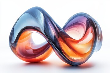 Poster - Captivating glass sculpture with intertwining shapes showcasing vibrant yellow and blue tones in a minimalist setting
