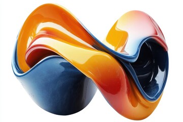 Poster - Captivating glass sculpture with intertwining shapes showcasing vibrant yellow and blue tones in a minimalist setting