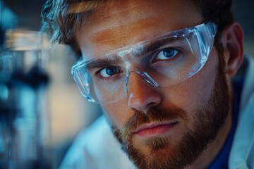 Poster - Young scientist conducting research in a laboratory with focus on an experiment