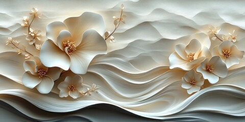 Wall Mural - Elegant Flowing Waves Abstract Art Nouveau Design with Floral Patterns for Wallpaper and Tiles