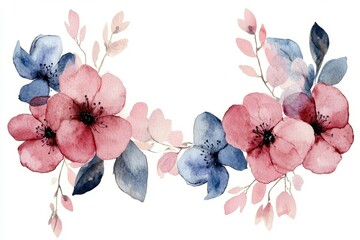 Poster - Colorful watercolor abstract design featuring shades of red, pink, and coral in a fluid, artistic arrangement on a white backdrop