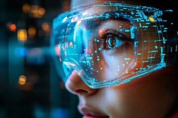Poster - Futuristic eyewear technology enhances user experience in a digital environment at night