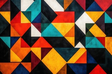Poster - Vibrant geometric artwork featuring colorful triangles in a captivating arrangement on a textured surface