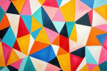 Poster - Vibrant geometric artwork featuring colorful triangles in a captivating arrangement on a textured surface