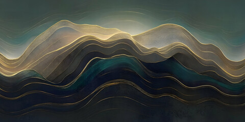 Sticker - Abstract Gold Wave Landscape Illustration