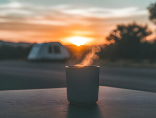 Poster - Sunrise Camping Mug Illustration