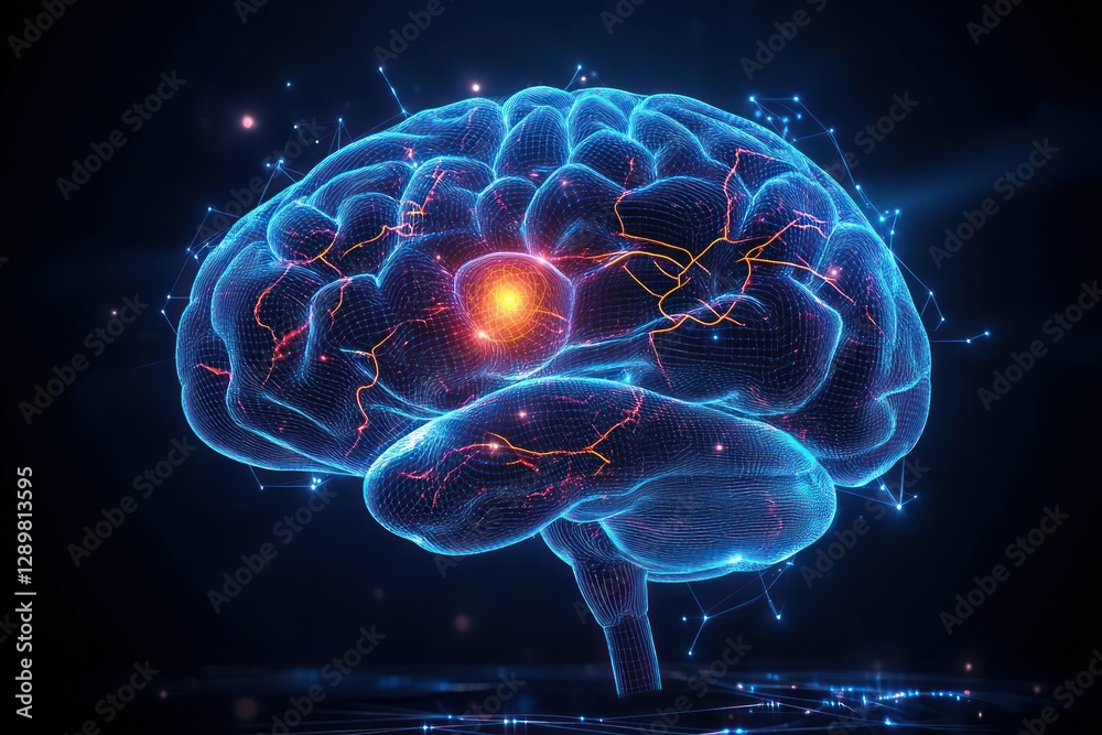 Detailed Human Brain Anatomy with Neon Glow Neural Pathways and X-ray ...
