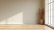 © Mariya - Minimalist Interior Scene with Beige Wall and Wooden Floor for Product Presentation