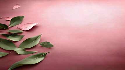 Sticker - Pink Background with Green Leaves Illustration