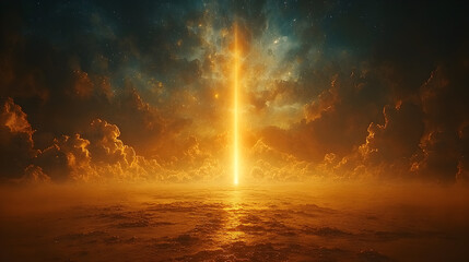 Wall Mural - a bright yellow light is rising from the ocean