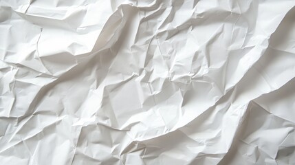 Poster - A close-up of a crumpled white paper sheet with visible creases and wrinkles, isolated on a white background, symbolizing waste and imperfection.