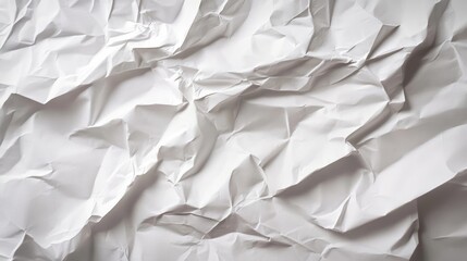 Poster - A close-up of a crumpled white paper sheet with visible creases and wrinkles, isolated on a white background, symbolizing waste and imperfection.