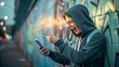 © Platon - Joyful teenage boy laughing hysterically at something on his mobile phone.  Perfect for illustrating humor, social media, and youth culture themes