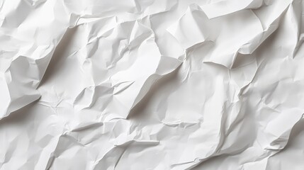 Poster - A close-up shot of crumpled white paper with visible creases and wrinkles, isolated against a white background, creating a damaged, waste-filled texture.