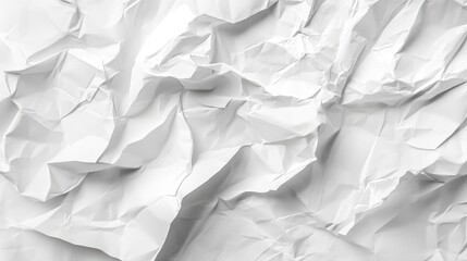 Poster - A close-up shot of crumpled white paper with visible creases and wrinkles, isolated against a white background, creating a damaged, waste-filled texture.