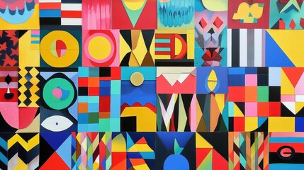 Poster - A collection of colorful paper cutouts arranged in geometric patterns, perfect for art projects, design layouts, and vibrant photo collages.