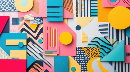 Poster - A collection of colorful paper cutouts arranged in geometric patterns, perfect for art projects, design layouts, and vibrant photo collages.