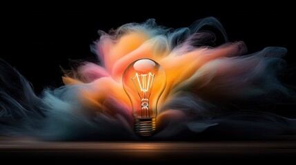 Poster - Glowing light bulb as a powerful symbol of innovative creativity breakthrough ideas and transformative solutions  It represents the spark of vision to achieve success
