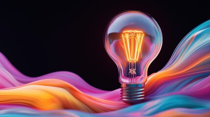 Poster - Glowing light bulb with vibrant colorful swirling energy around it symbolizing creativity innovation breakthrough ideas and the potential for progress and change