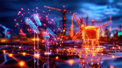 Poster - A vibrant and futuristic digital cityscape with glowing neon lights intricate network connections and a sense of technological innovation and progress  This image represents the advanced smart
