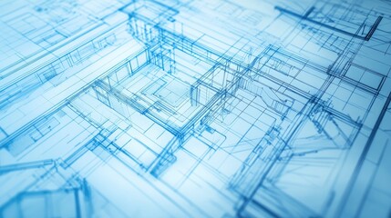 Poster - A creative architectural blueprint mockup with a photo effect overlay, showing detailed lines and design templates on paper.
