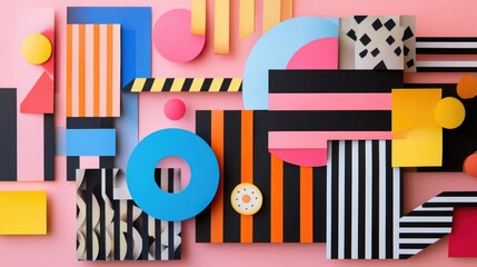 Poster - A creative arrangement of colorful paper cutouts in geometric shapes, designed for art projects, photo collages, and creative compositions.