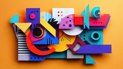 Poster - A creative arrangement of colorful paper cutouts in geometric shapes, designed for art projects, photo collages, and creative compositions.