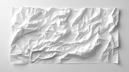 Poster - A crumpled piece of white paper with noticeable creases and wrinkles, lying on a plain white background, representing waste and imperfection