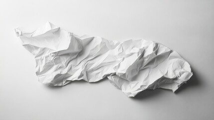 Poster - A crumpled piece of white paper with noticeable creases and wrinkles, lying on a plain white background, representing waste and imperfection