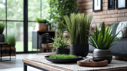 Aufkleber - A curated collection of artificial greenery, including a range of plants and grass panels, ideal for design projects requiring stylish, easy-to-maintain decor.