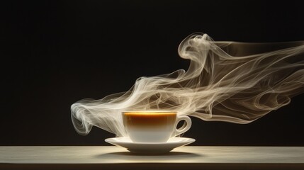 Poster - A delicate wisp of smoke hovers above a freshly brewed cup of coffee, capturing the warmth and inviting aroma in the air.