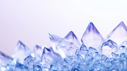 Poster - A close-up view of shimmering blue crystals with sharp edges, arranged in a visually striking formation against a soft, light background.