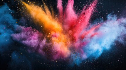 Poster - A dramatic explosion of colored powder in the air, contrasted against a dark backdrop, creating a striking visual display.