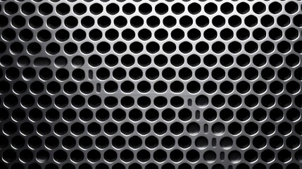 Poster - A close-up view of a black, metallic mesh with circular perforations, showcasing a sleek and modern design.